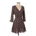 Topshop Casual Dress - Mini V Neck 3/4 sleeves: Black Print Dresses - Women's Size 2