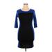Avital Casual Dress - Bodycon Scoop Neck 3/4 sleeves: Blue Print Dresses - Women's Size X-Large