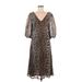 Ganni Casual Dress - A-Line V-Neck 3/4 sleeves: Brown Leopard Print Dresses - Women's Size 38