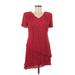 Connected Apparel Casual Dress - Mini V-Neck Short sleeves: Burgundy Print Dresses - Women's Size 6