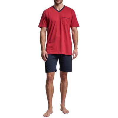 Shorty GÖTZBURG "Manhattan", Herren, Gr. 56 (XXL), rot (chili pepper), Single Jersey, Obermaterial: 100% Baumwolle, bedruckt, gemustert, klassisch, bequem knielang, V-Ausschnitt, Kurzarm, Homewear-Sets, mit praktischer Brusttasche Image