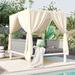 Outdoor Patio Sunbed with Curtains, Sun Lounger Daybed Patio Loveseat Canopy Bed with Cushions & Pillows, Outside Chaise Lounge