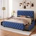 Queen Size Modern Linen Upholstered Platform Bed Frame with 4 Large Storage Drawers, Button Tufted Headboard