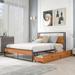 Black Metal Platform Bed Frame: Wooden Headboard, 2 Drawers, USB