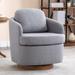 Linen Fabric Swivel Accent Chair With Soild Wood Round Brown Base Leg For Living Room