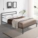 Modern Charcoal Gray Queen Size Metal Bed Frame with Sturdy Support and Sleek Design