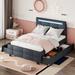 Contemporary Full-Sized Linen Fabric LED Upholstered Platform Bed: 4 Storage Drawers