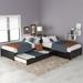L-Shaped Platform Bed with Trundle and Drawers, Twin, Gray, Convertible Table, Sturdy Construction