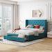 Velvet Upholstered Queen Size Storage Platform Bed, Wingback Headboard, Big Drawer