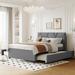 Linen Upholstered Platform Bed with Brick Pattern Headboard, Trundle, and 2 Drawers, Sturdy Wood Frame, Maximized Space