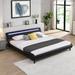 Black Faux Leather LED-Lit Upholstered Platform Bed: Wood Slats