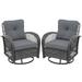 2-Piece Outdoor Gray Rattan 360 Degree Swing Patio Conversation Chair Set with Cushions
