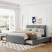 Linen Upholstered Platform Bed: Brick Pattern Headboard, Trundle, 2 Drawers