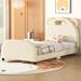 Twin Size Velvet Platform Bed with Bear-Shaped Headboard, Upholstered Bed with Embedded Light Stripe for Bedroom, Beige