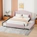 Queen Size Upholstered Bed Frame with Wingback Headboard and 4 Drawers, Linen Fabric Platform Bed with Slats Support for Bedroom