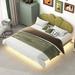 PU Upholstered Floating Platform Bed with Foam Headboard