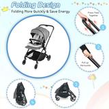 2 in 1 Convertible Baby Stroller Carriage Bassinet to Stroller Adjustable Footrest & Canopy - 31"L x 22"W x 40.5"H