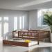 Wooden Kids Furniture Full Size Daybed Kids Bed with Trundle and Fence Guardrails Sofa Bed, Walnut
