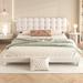 Queen Size Upholstered Platform Bed, with Classic Square Stitched Headboard, Easy to Assemble, White