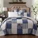 Cal King Bohemian Denim Farmhouse Patchwork Floral Bedspread Set Blue