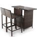 Gymax 3PCS Wicker Bar Set Height Table 2 Stools w/3 Rows Stemware