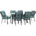 Cambridge Lawrence 7-Piece Outdoor Dining Set with 66-In. x 38-In. Glass-Top Table and 6 Cushioned Chairs in Ocean Blue - N/A