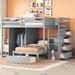 Full Over Twin Bunk Bed with Wardrobe, Pine Wooden Bed with 5 Drawers, Storage Bed with Guardrail for Bedroom, Grey