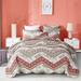 Twin Bohemian Rustic Chevron Floral Quilted Bedspread Set Red Green