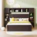 Queen Size Wooden Bed with All-in-One Cabinet, Shelf and Sockets