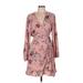 Xhilaration Casual Dress - Mini Plunge Long sleeves: Pink Print Dresses - Women's Size Medium