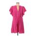 Ann Taylor LOFT Casual Dress - Mini V-Neck Short sleeves: Pink Print Dresses - Women's Size Medium