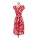 Talbots Casual Dress - A-Line V-Neck Short sleeves: Red Print Dresses - Women's Size 2 Petite