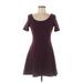 Divided by H&M Casual Dress - A-Line Boatneck Short sleeves: Burgundy Print Dresses - Women's Size 8