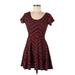 Planet Gold Casual Dress - A-Line Scoop Neck Short sleeves: Red Chevron Dresses - Women's Size Medium