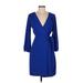 J.Crew Casual Dress - Wrap V Neck 3/4 sleeves: Blue Print Dresses - Women's Size 2
