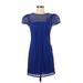 Milly Casual Dress - A-Line Crew Neck Short sleeves: Blue Print Dresses - Women's Size 0