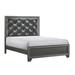 Benjara Kay Queen Bed, Faux Diamond Tufted, Gray Upholstery, Silver Trim, Wood & /Upholstered/Faux leather in Brown/Gray | Wayfair BM307320