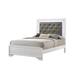 Benjara Lise King Size Bed, Gray Fabric Upholstery, LED Lit, Modern White Wood & /Upholstered/Faux leather in Brown/Gray/White | Wayfair BM307299