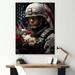 Design Art Military Patriot Solider USA Flag On Canvas Print Metal in Gray | 32 H x 16 W x 1 D in | Wayfair PT115985-16-32