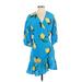 Chinti & Parker Casual Dress - Mini V Neck 3/4 sleeves: Blue Print Dresses - Women's Size 2