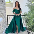 Robe de sirène en satin vert robe de soirée de mariage personnalisée gilet plissé robe de