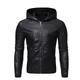 Mens Faux Leather Jacket Motorcycle Outerwear Fashion Hooded Pu Moto Biker Jackets Black Slim