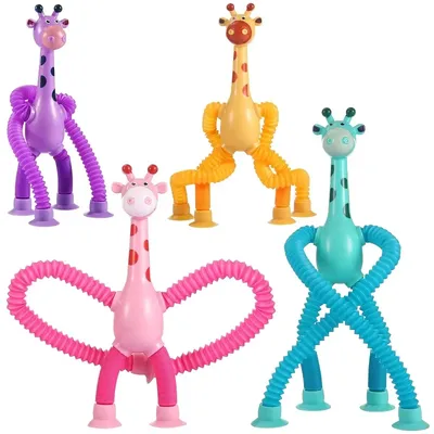 Children Suction Cup Toys Pop Tubes Stress Relief Telescopic Giraffe Fidget Toy Sensory Bellows