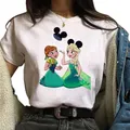 Disney Princess Print White Ladies T-shirt Summer Cartoon Women Casual Loose Female Tee Girl Top