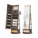 Ebern Designs Lonzel Jewelry Cabinet w/Mirror, Jewelry Armoire Organizer Full Length Mirror w/ Jewelry Storage Solid Wood in Brown | Wayfair