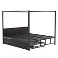 Isabelle & Max™ Queen Size Metal Canopy Platform Bed w/ Twin Size Trundle & 3 Storage Drawers in Black | Wayfair 60DF23051EEB4343951BC6B80242C322