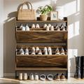 Rebrilliant Farmhouse 24 Pair Shoe Storage Cabinet Manufactured Wood in Brown | 40.16 H x 31.5 W x 9.25 D in | Wayfair