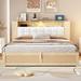 Latitude Run® Bushra Vegan Leather Platform Bed Wood & /Upholstered/Metal & /Metal/Faux leather in Brown | 38.2 H x 63.8 W x 87.9 D in | Wayfair