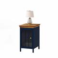 Winston Porter Reyanshi Iron + Solid Wood + Tempered Glass Nightstand Wood in Blue | 20.08 H x 12.2 W x 15.75 D in | Wayfair