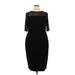 Maggy London Cocktail Dress - Sheath High Neck Short sleeves: Black Solid Dresses - New - Women's Size 18